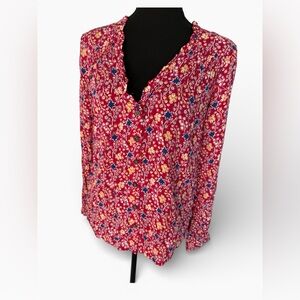 Maeve Floral Red and Blue Women's Long Sleeve boho Top Travel Casual Size 4